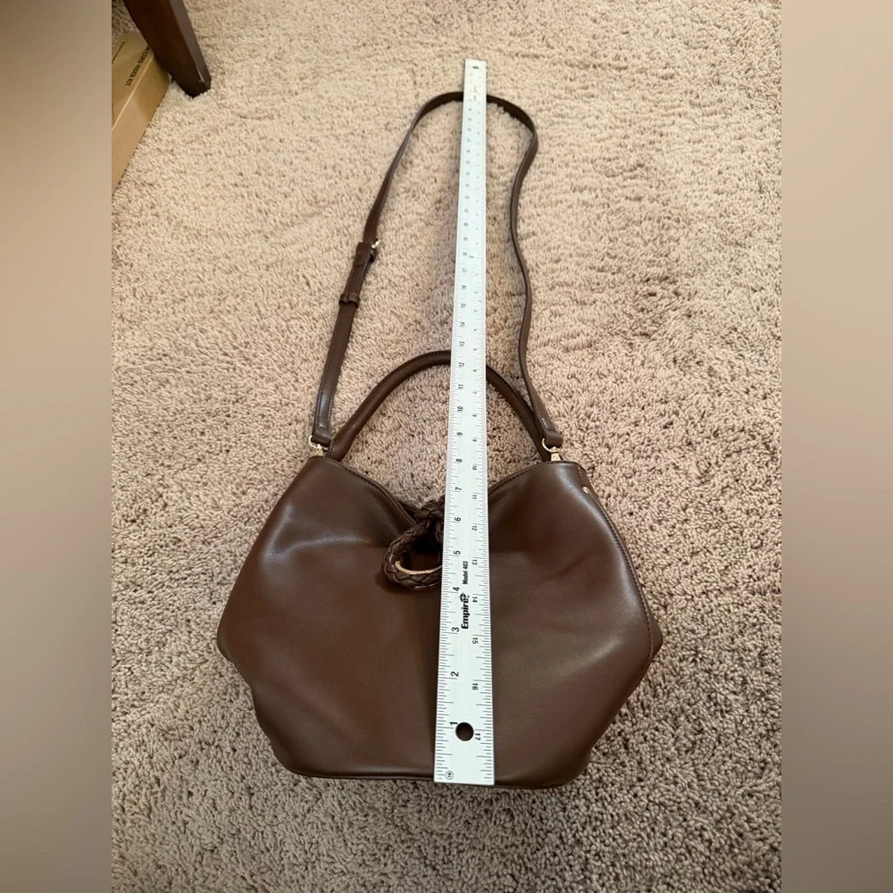 New Anthropologie aota twist tie top handle bucket bag crossbody brown gold